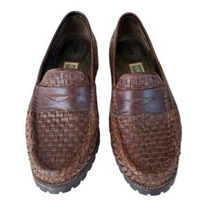 Cole Haan Womens Brown Woven Leather Slip On Vibram Sole Penny Loafer Size 7.5